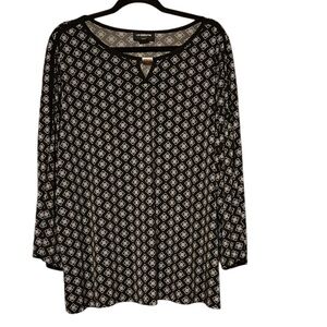 Liz Claiborne Black/White Geo w Gold Bar Neck Poly/Span Size 3X  EUC